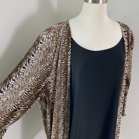 Maggie Barnes Womens Plus 3X Crinkled Cardigan Attached Tank Top 3/4 Sleeve - Picture 2 of 12